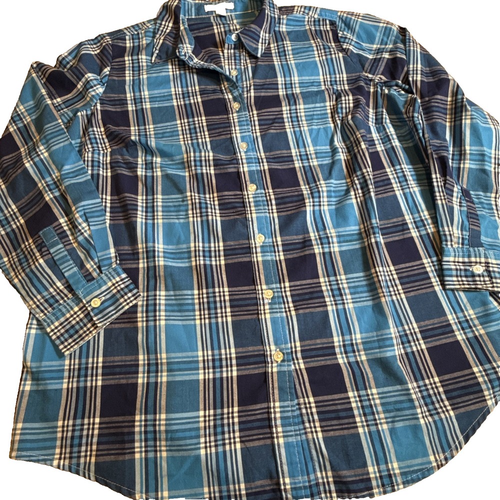 Woman Within Plus Size Classic Flannel Shirt Blue 18/20 (126)